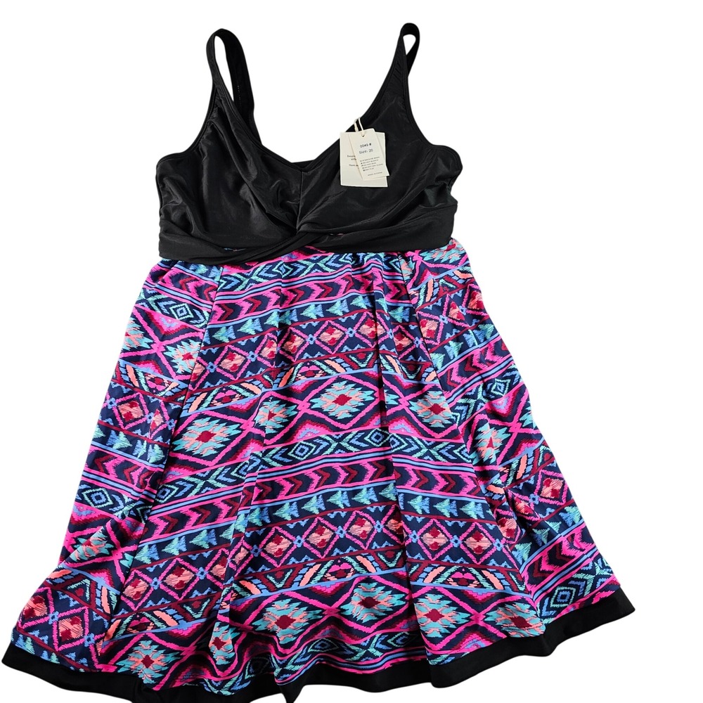 Eukivntn Swimsuit Twist Front Tribal Print Dress 20 Black Tankini Style Dress
